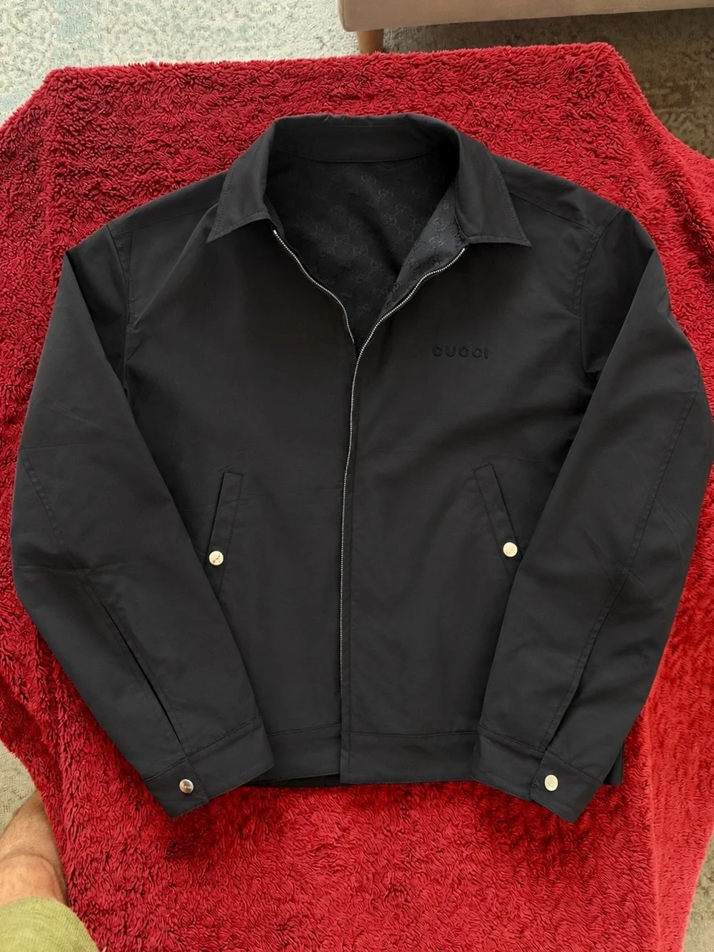 Reversible Gucci Black Canvas GG Jacquard and Nylon Zip-Front Jacket
